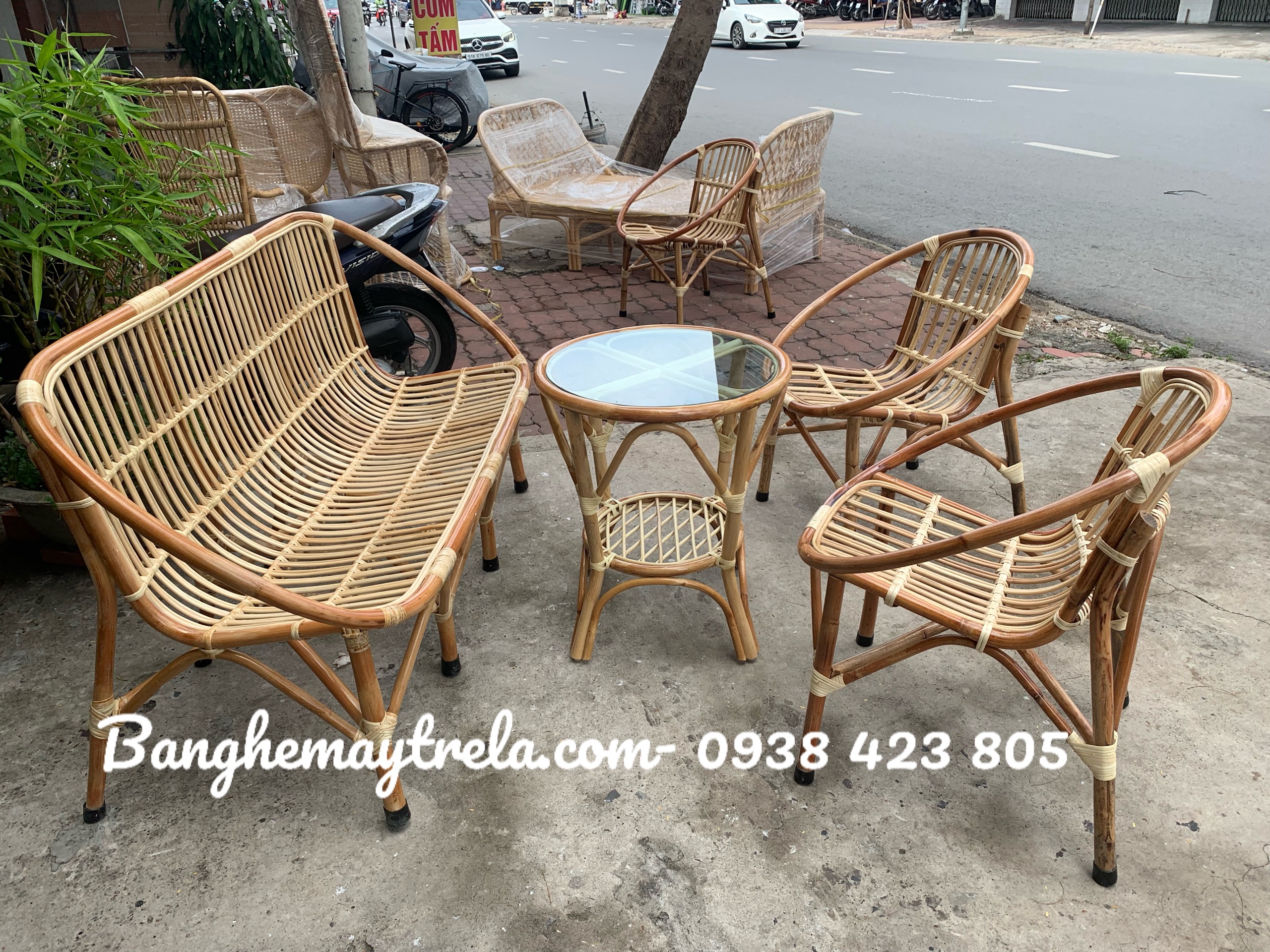 Bàn ghế sò mây tự nhiên nhỏ gọn giá rẻ